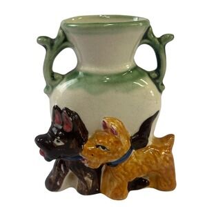 VTG Small Handled Urn Vase Featuring Two Scottie Terrier Dogs Occupied Japan